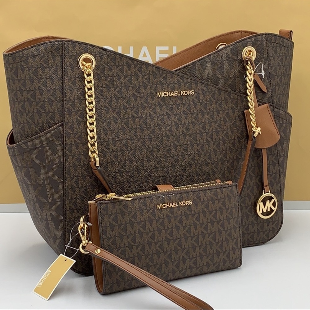 MICHAEL KORS LG XCHAIN SHOULDER TOTE & WALLET-WRISTLET-PHONE CASE 2 pieces SET - Picture 5 of 16
